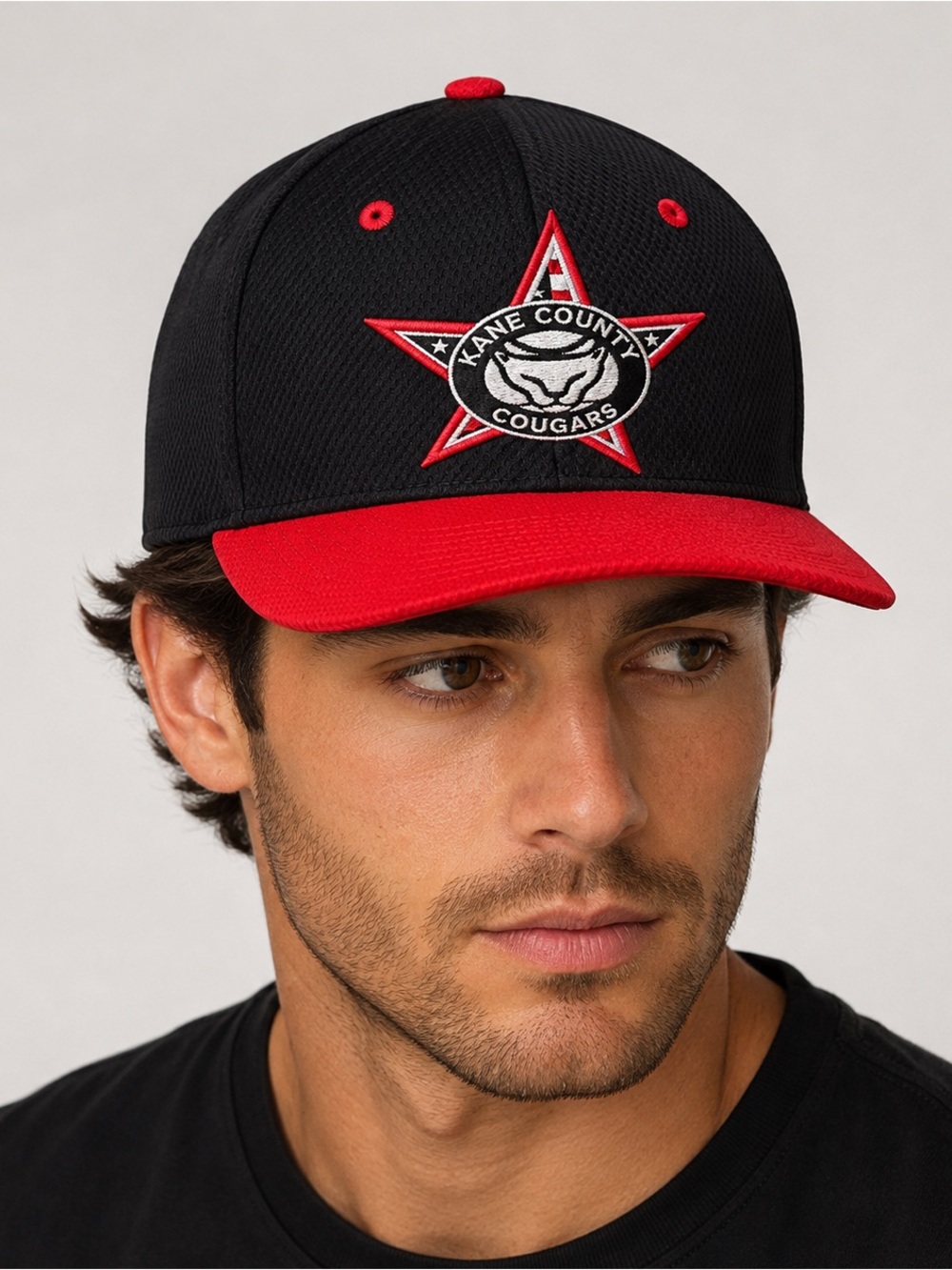 Kane County Cougars Snapback Hat Black Red Embroidered Logo Baseball Cap